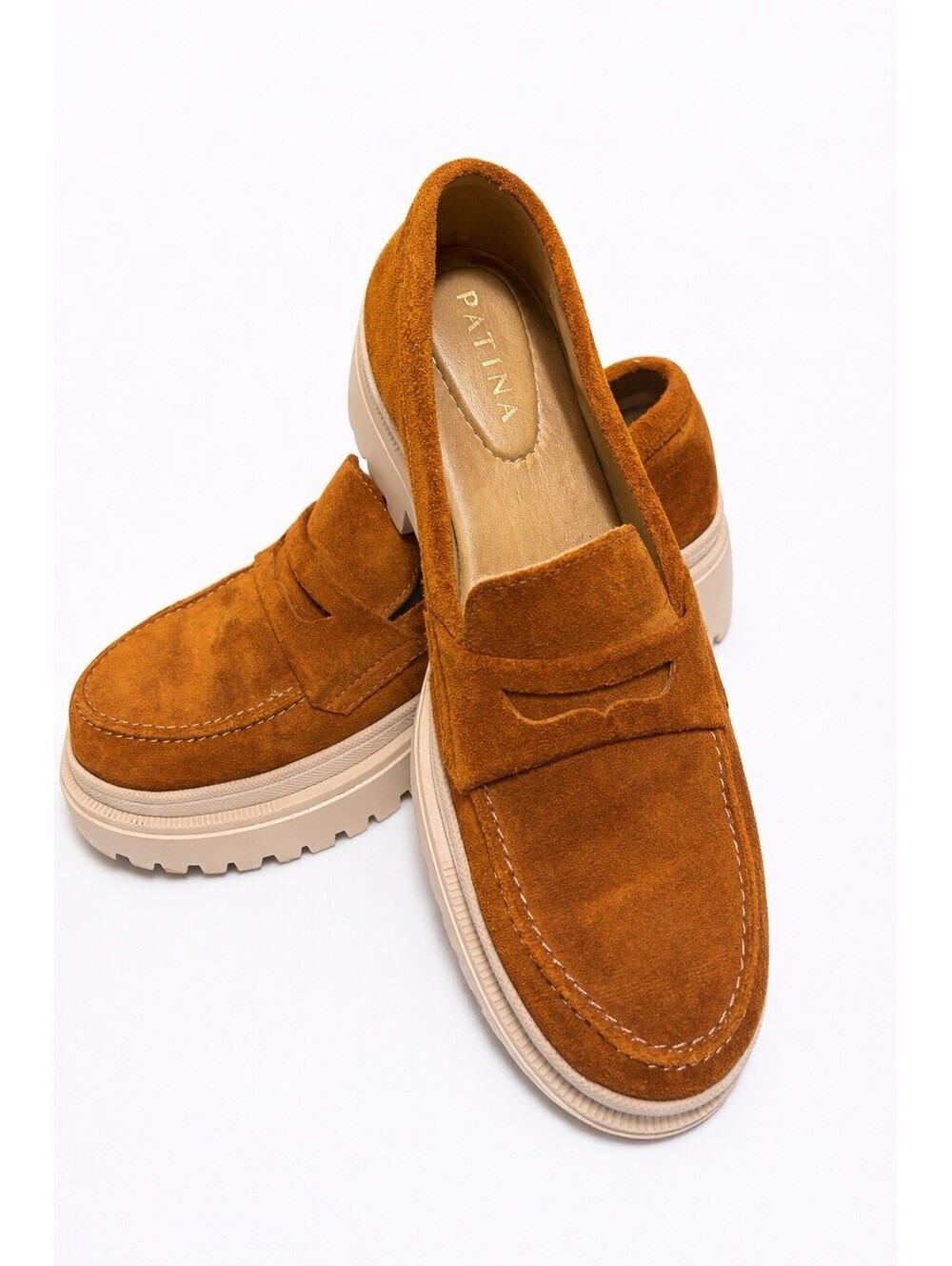 Patina Women's Brown Suede Suede Comfort Loafers Slip On Block Heel